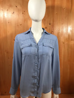 NEW YORK COMPANY Adult Women Long Sleeve S SM Small Blue Shirt Blouse Top