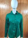 JCP Adult Women M MD Medium Long Sleeve Green Button Shirt Blouse Top