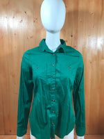 JCP Adult Women M MD Medium Long Sleeve Green Button Shirt Blouse Top