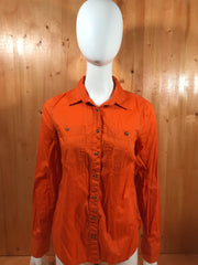 JCP Adult Women M MD Medium Long Sleeve Orange Button Shirt Blouse Top