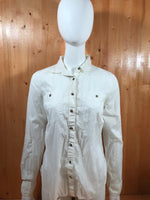 JCP Adult Women M MD Medium Long Sleeve White Button Shirt Blouse Top