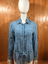 JOE FRESH Adult Women M MD Medium Long Sleeve Blue White Button Shirt Blouse Top Check Checkered