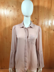 WORTHINGTON Adult Women M MD Medium Long Sleeve Light Pink Button Shirt Blouse Top Check Checkered