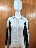 WORTHINGTON Adult Women M MD Medium Long Sleeve White Black Button Shirt Blouse Top Check Checkered