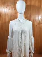 Libby Edelman Adult Women M MD Medium Long Sleeve White Button Shirt Blouse Top