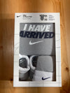 NEW! NIKE I HAVE ARRIVED Newborn Size 6-12 Months Baby Hat Bodysuit & Booties Gray White