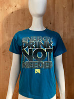 NIKE "ENERGY DRINK NOT NEEDED" Graphic Print Kids M Medium MD Teal T-Shirt Tee Shirt