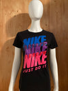 NIKE "JUST DO IT" SLIM FIT DRI FIT Graphic Print Adult T-Shirt Tee Shirt M Medium MD Black Shirt