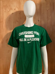 NIKE "CRUSHING YOU WILL BE A PLEASURE" Graphic Print Kids Youth Unisex T-Shirt Tee Shirt XL Xtra Extra Large Green Shirt