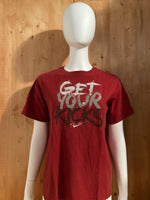 NIKE "GET YOUR KICKS" Graphic Print Kids Youth Unisex T-Shirt Tee Shirt XL Xtra Extra Large Red Shirt