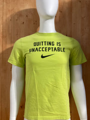 NIKE "QUITTING IS UNACCEPTABLE" REGUALR FIT Graphic Print Adult T-Shirt Tee Shirt S SM Small Neon Green Shirt