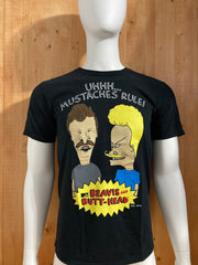 MTV "BEAVIS & BUTT HEAD" UHHH MUSTACHES RULE Graphic Print Adult T-Shirt Tee Shirt M MD Medium Black Shirt