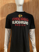 REEBOK "CHICAGO BLACKHAWKS" NHL HOCKEY FACE OFF COLLECTION Graphic Print Adult L Large Lrg Black Long Sleeve T-Shirt Tee Shirt