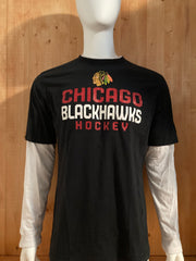 REEBOK "CHICAGO BLACKHAWKS" NHL HOCKEY FACE OFF COLLECTION Graphic Print Adult L Large Lrg Black T-Shirt Tee Shirt